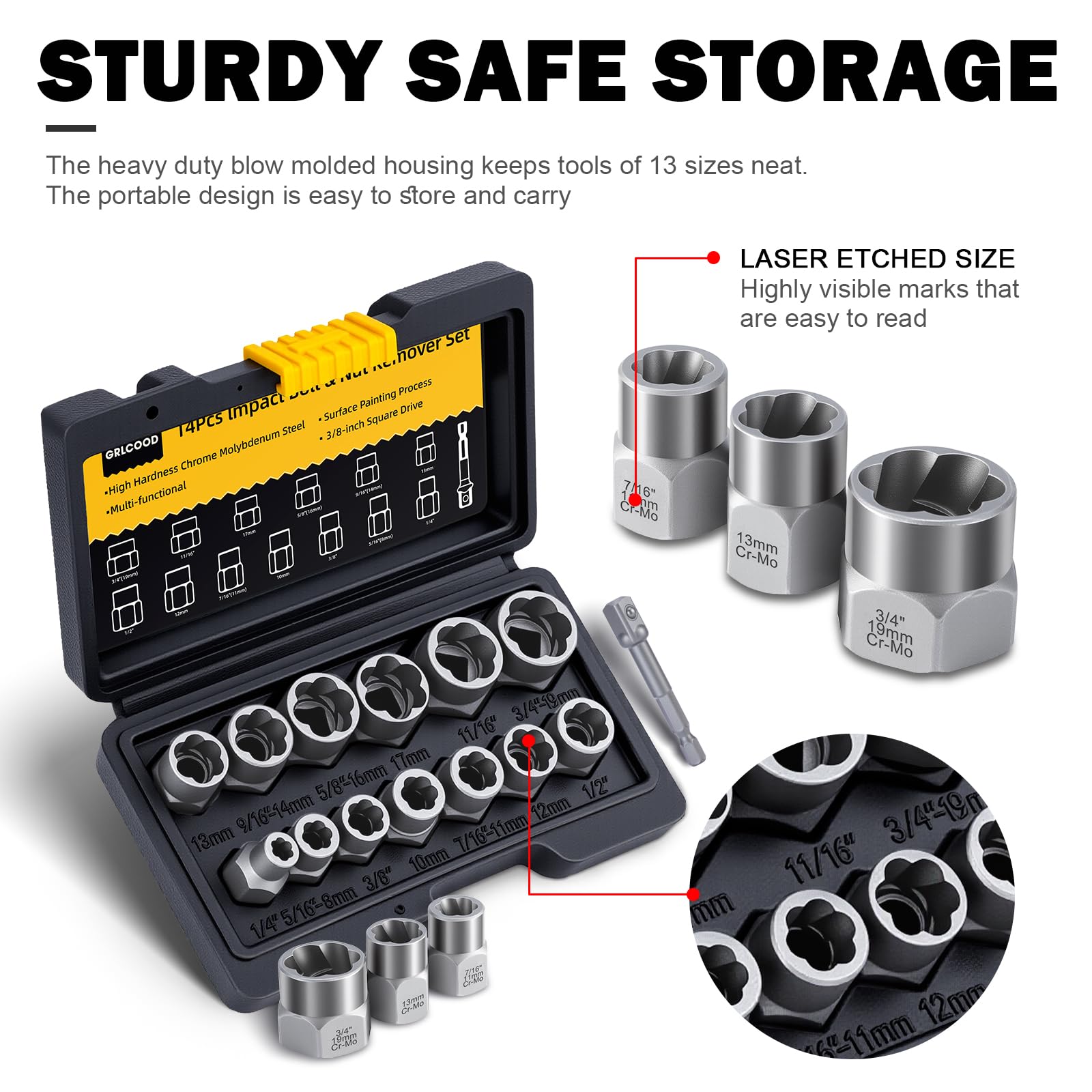 GRLCOOD sturdy blow-molded case keeps the kit organized during transport.