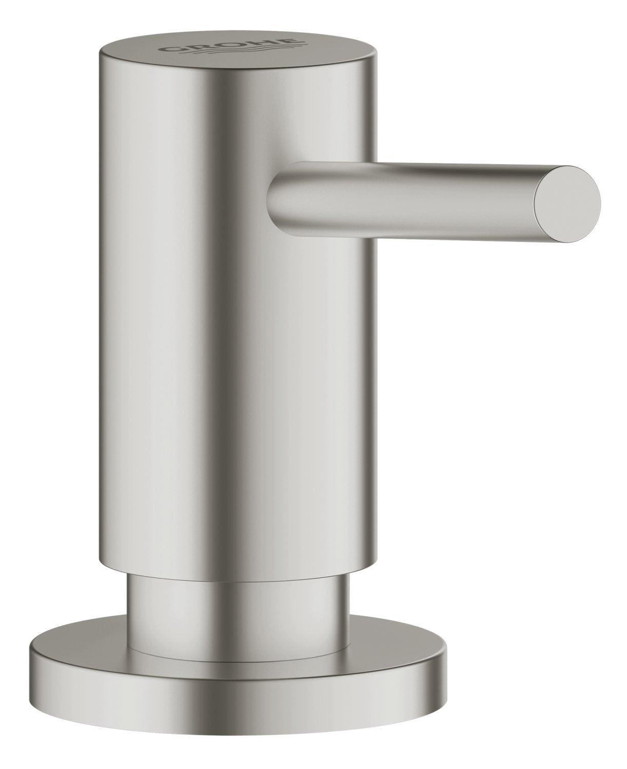 GROHE Cosmopolitan soap dispenser front view in InfinityFinish, built to resist scratches.