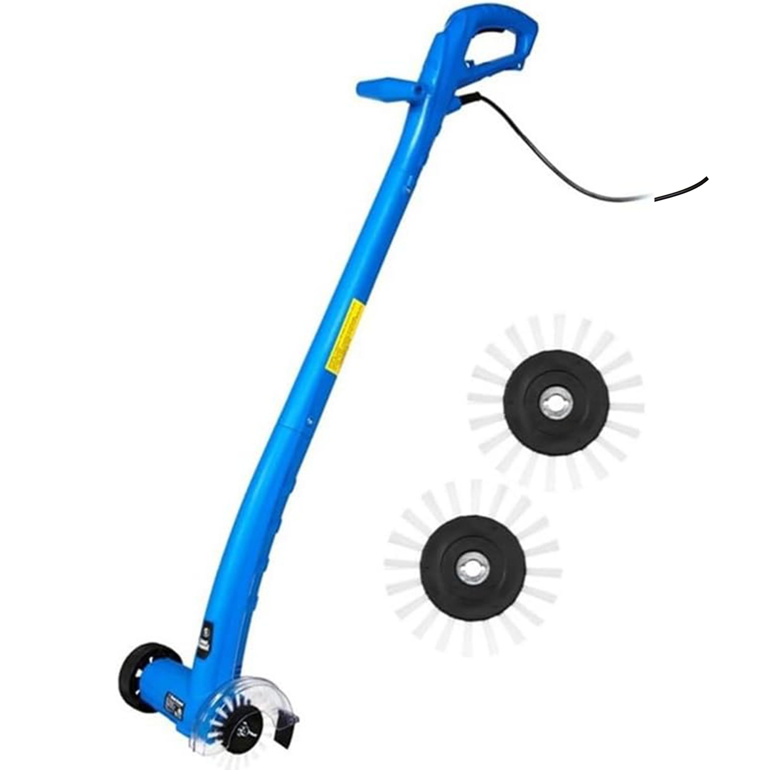 Grout Groovy electric stand-up grout cleaner shows a compact design ideal for small bathrooms.
