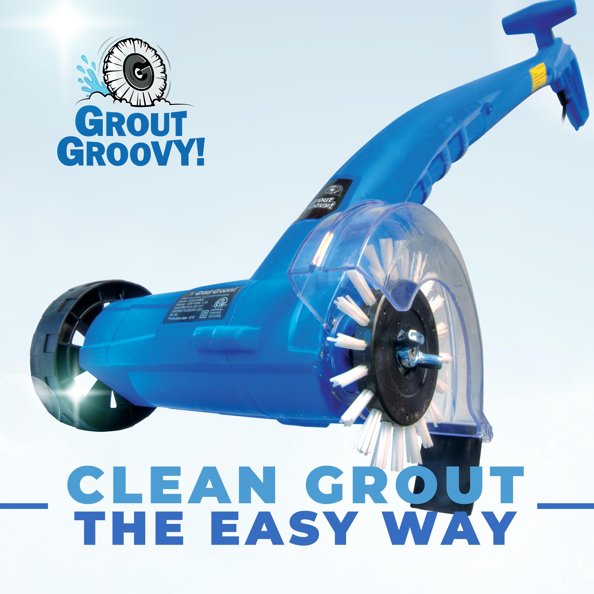 Grout Groovy stand-up tool facilitates easy upright cleaning without kneeling.
