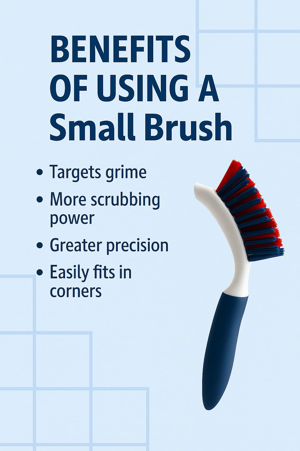 Grout Solutions 8-inch brush active scrubbing action targets deep grout lines.