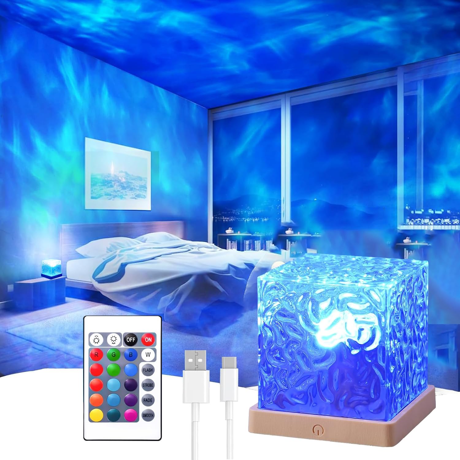 Growalleter Ocean Wave Projector Light creates an aurora like color halo for soothing nights