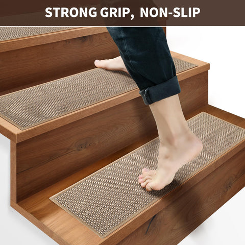 GROWLING linen-texture stair treads offer non-slip grip on wood.