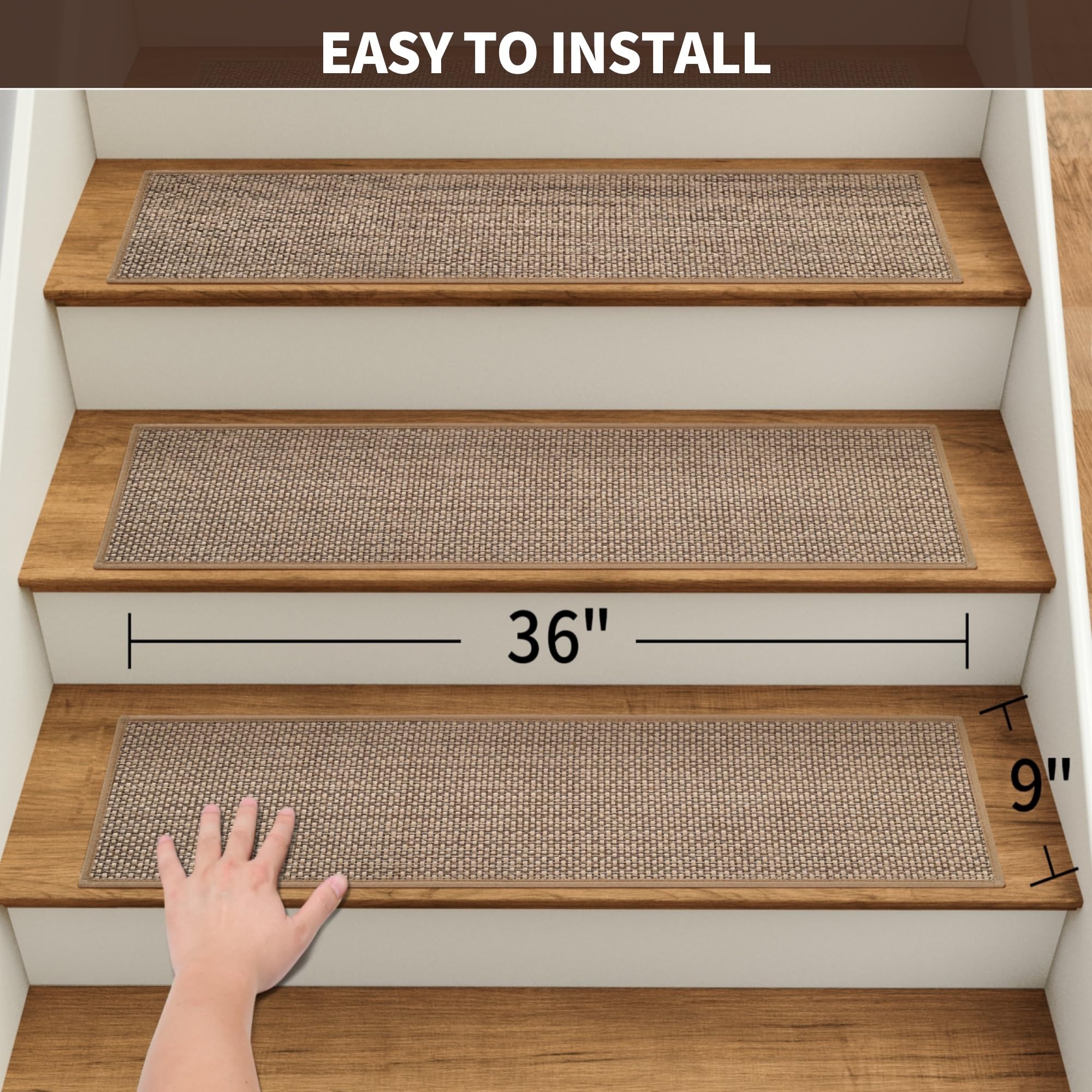 GROWLING stair treads endure heavy foot traffic on wooden steps.