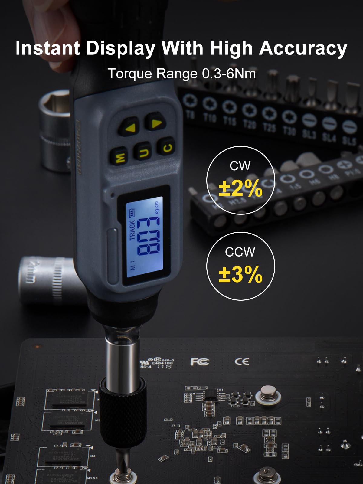 GROWNEER digital torque screwdriver LED display shows torque in real time for accuracy