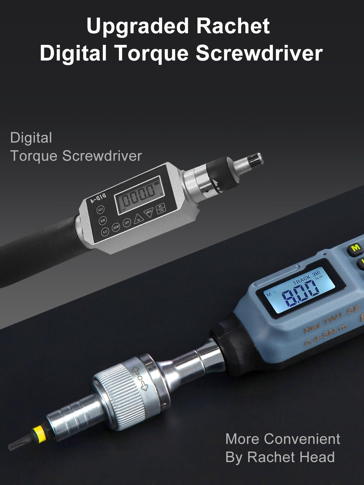 GROWNEER digital torque screwdriver quarter-inch drive magnetic chuck enables quick bit changes