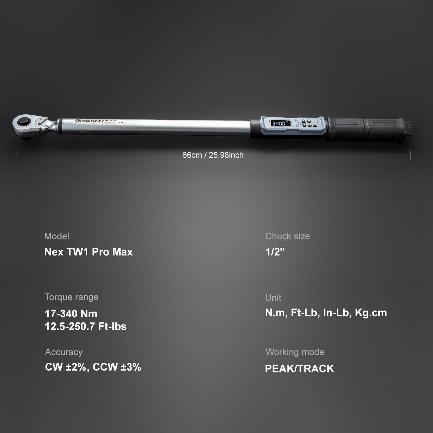GROWNEER torque wrench buzzer and LED indicate when target torque is reached