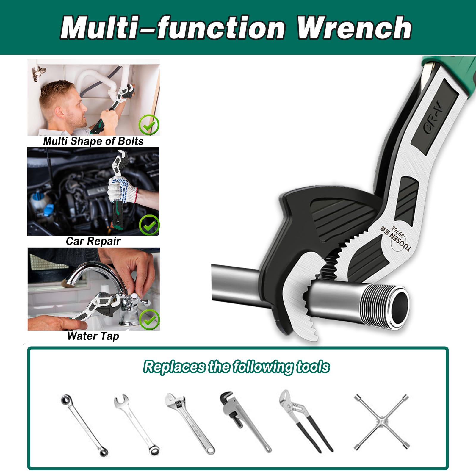 Groword adjustable wrench in bicycle repair scenario demonstrating versatile fit