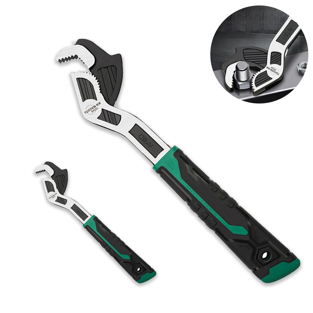 Groword adjustable wrench with self-adjusting jaws close-up for fast bolt grip
