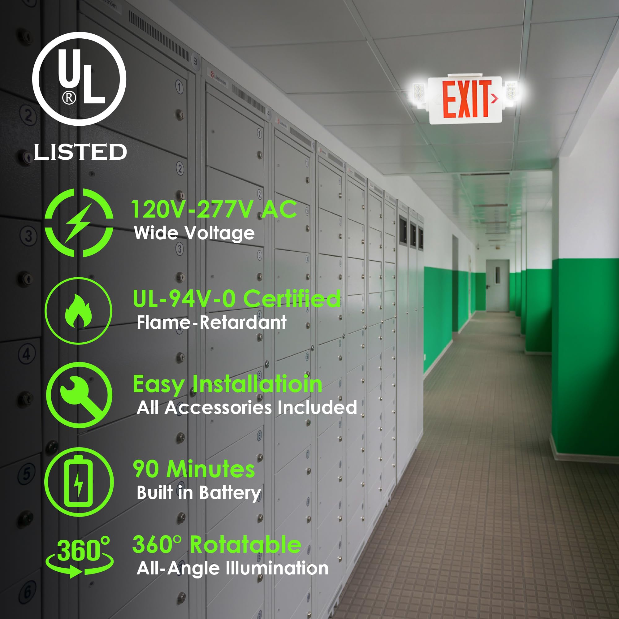 GRUENLICH exit sign with two adjustable heads improves stairwell lighting.