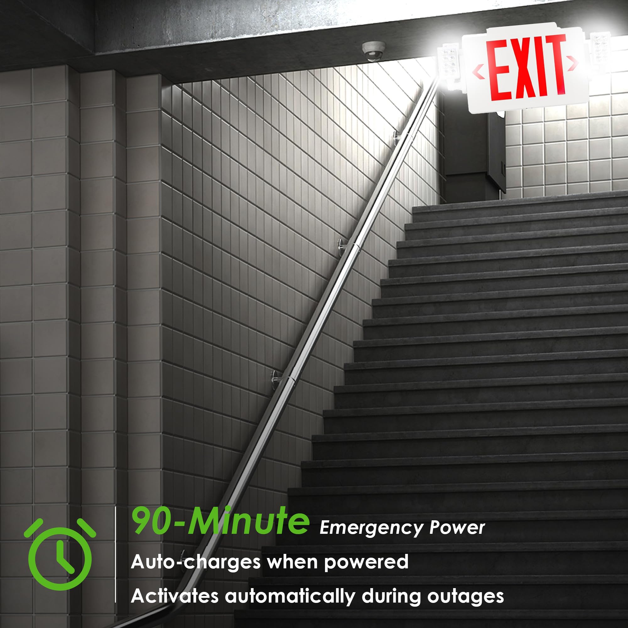 GRUENLICH LED exit sign demonstrates UL 924 qualification for reliable signaling.