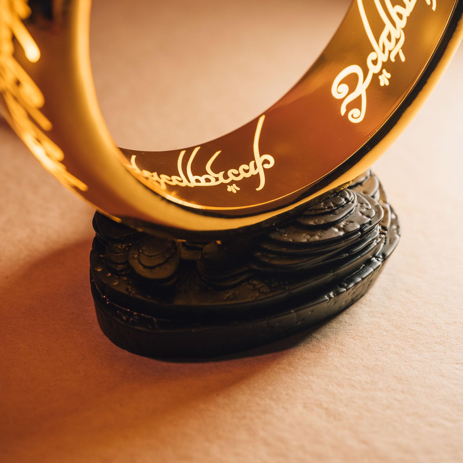 Lord of the Rings lamp casting a warm ambient glow on a desk