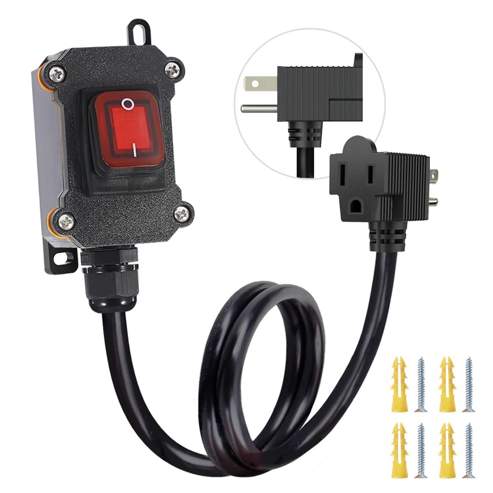 GRZWAYS inline switch with US piggyback plug for convenient on/off control of outdoor devices