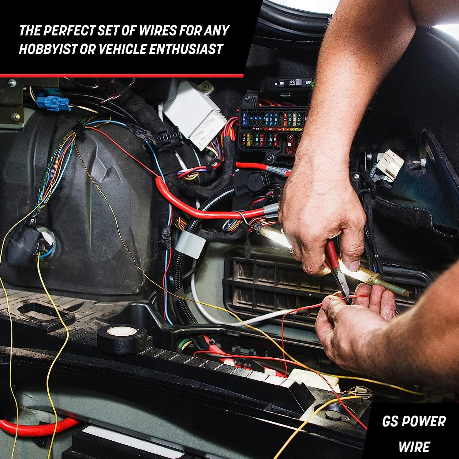 GS Power CCA conductor close-up highlighting lightweight, flexible primary wire for automotive use.