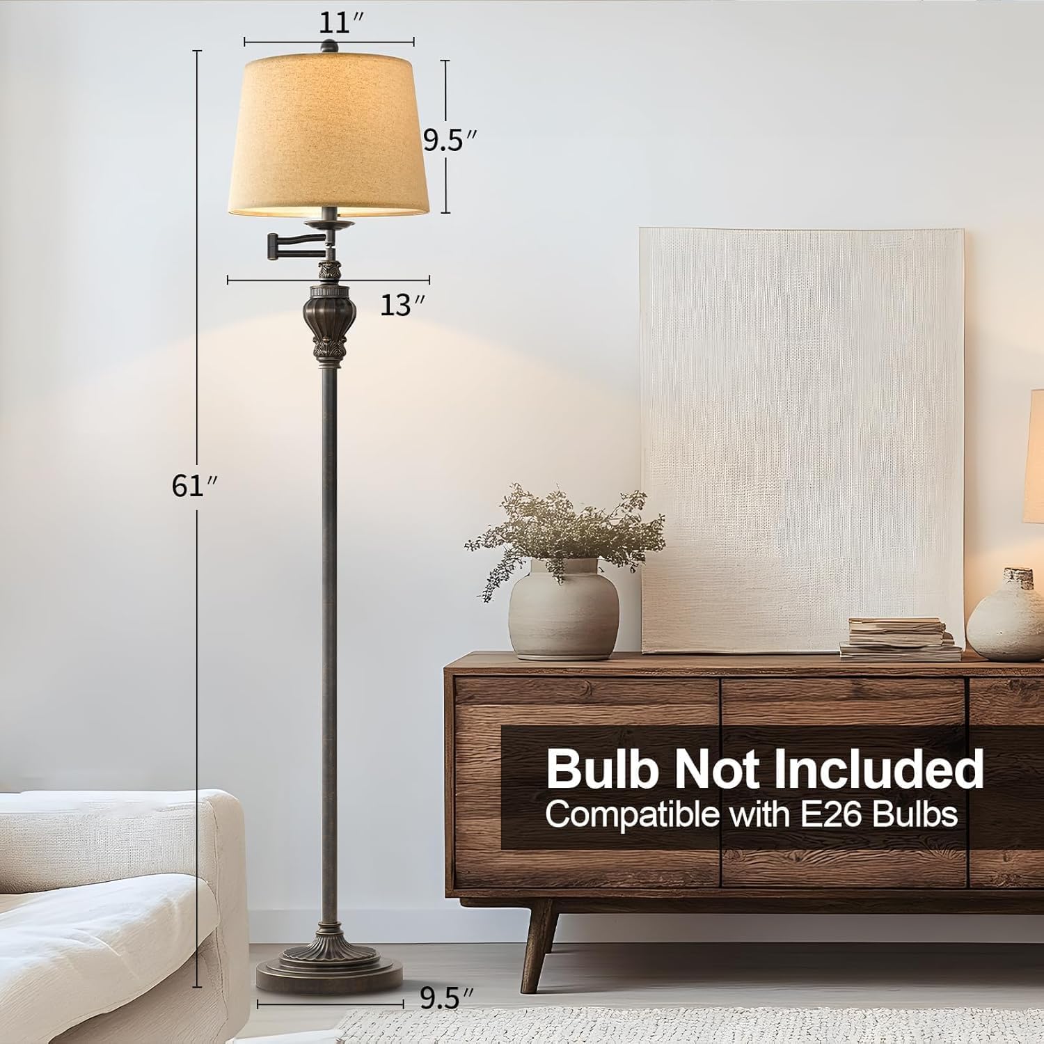 Warm glow from G-SAFAVA vintage floor lamp with retro finish