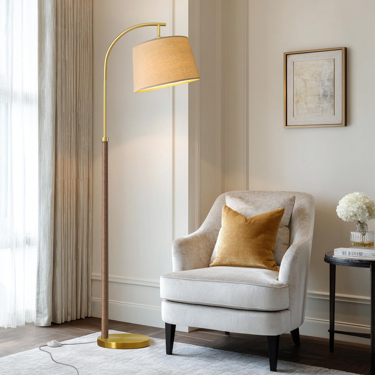 G-SAFAVA 63-inch arc wood floor lamp, ideal for brightening living rooms