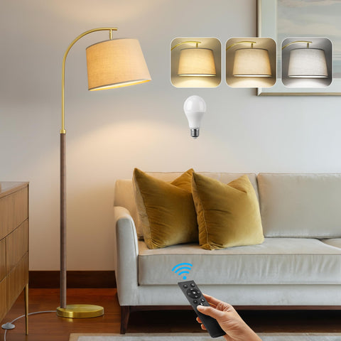 G-SAFAVA 63-inch wood floor lamp with dimmable remote for versatile living room lighting