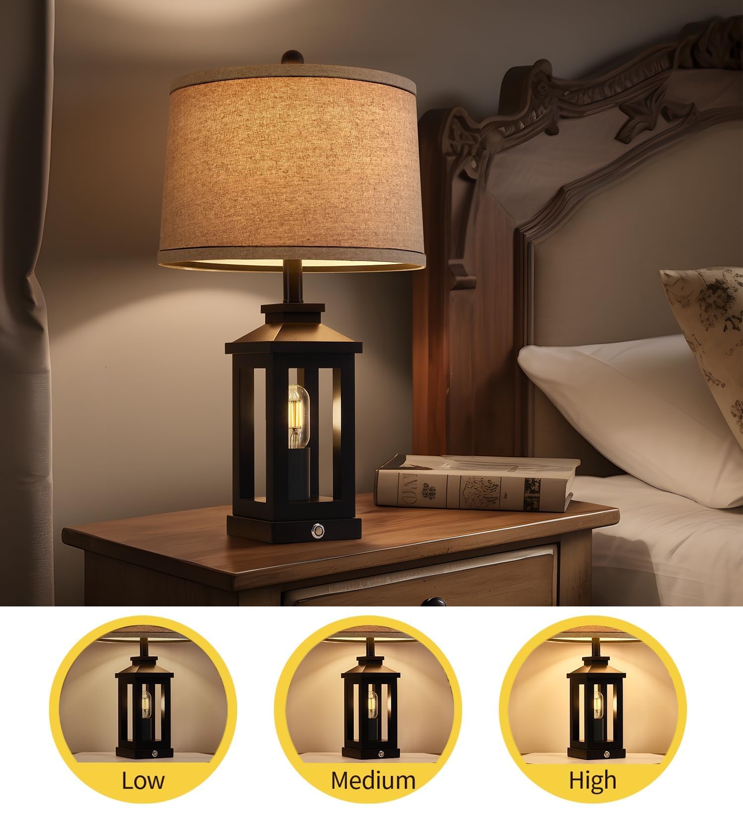 G-SAFAVA bedside table lamp set provides matched lighting for two-nightstand symmetry.