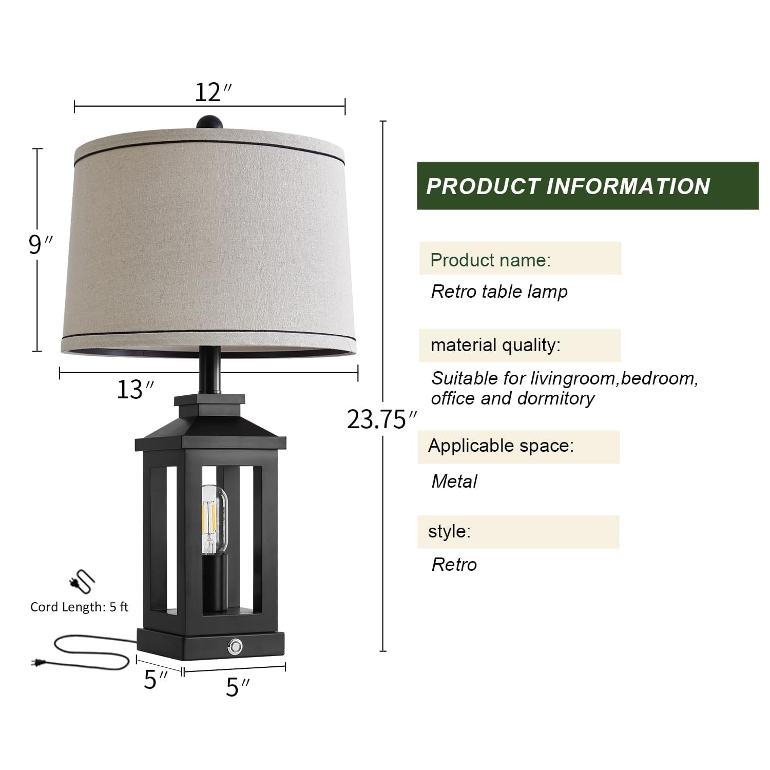 G-SAFAVA black lamp adds vintage-modern vibe to living rooms and bedrooms.