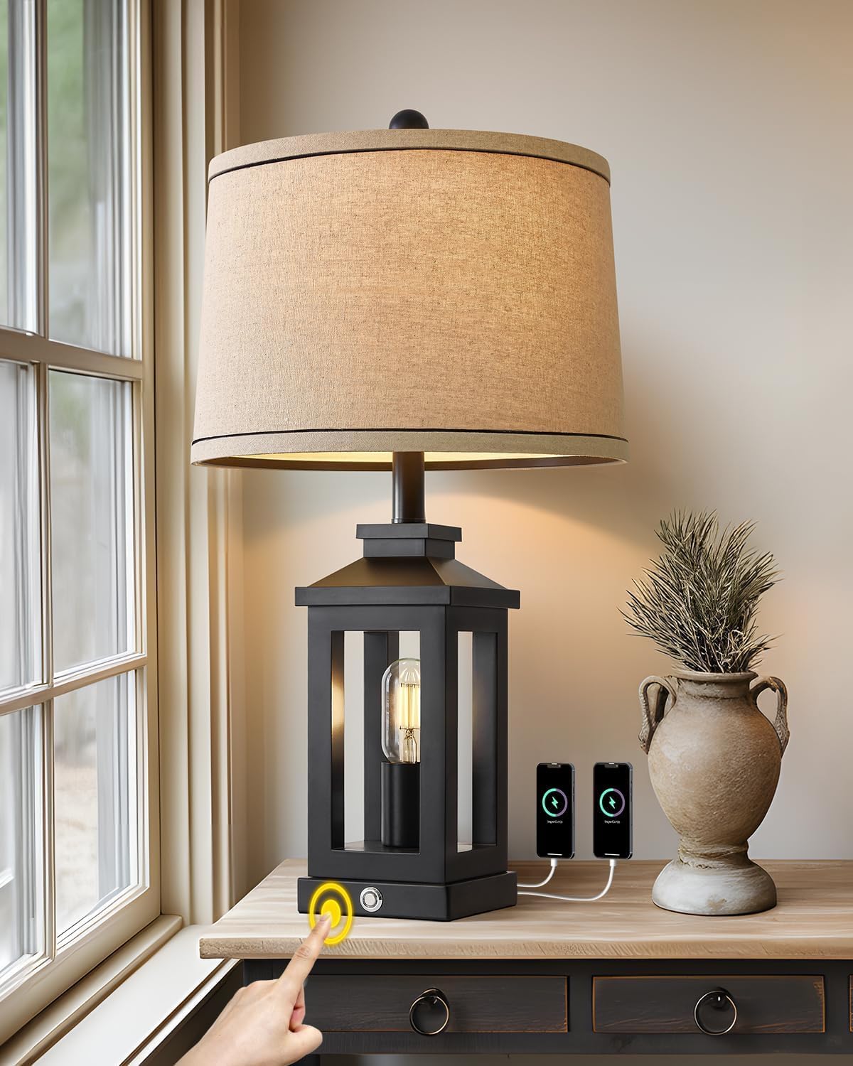 G-SAFAVA black metal lamp body with classic shade for bedroom or living room