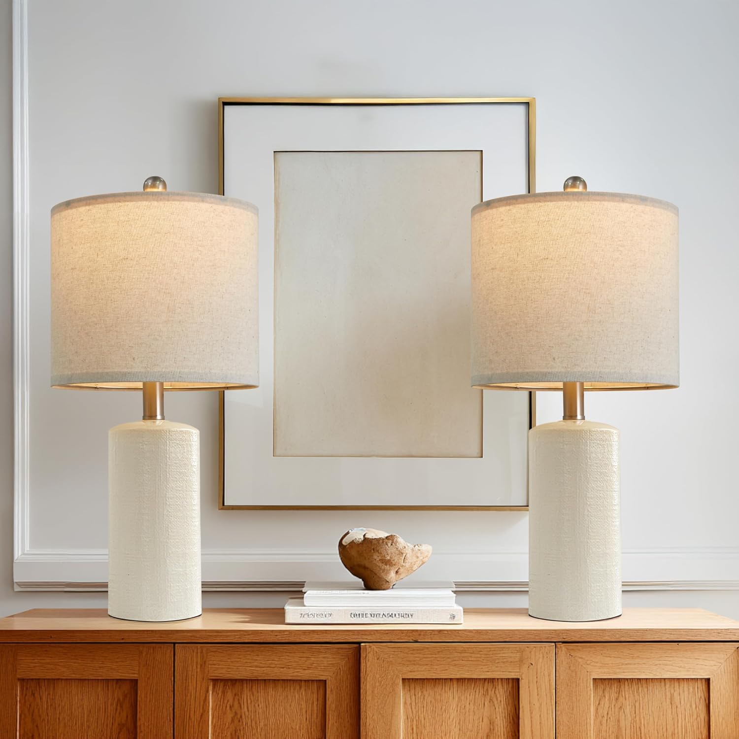 G-SAFAVA ceramic table lamp pair in creamy white for soft ambient bedside light