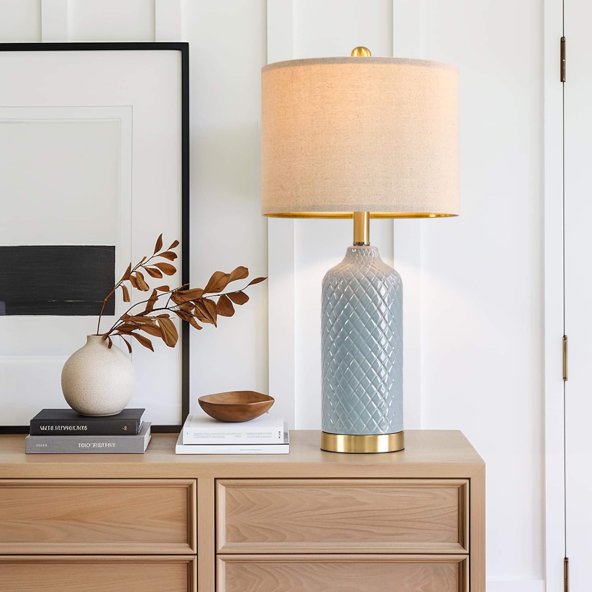 G-SAFAVA living room blue lamp set enhances cozy reading light.