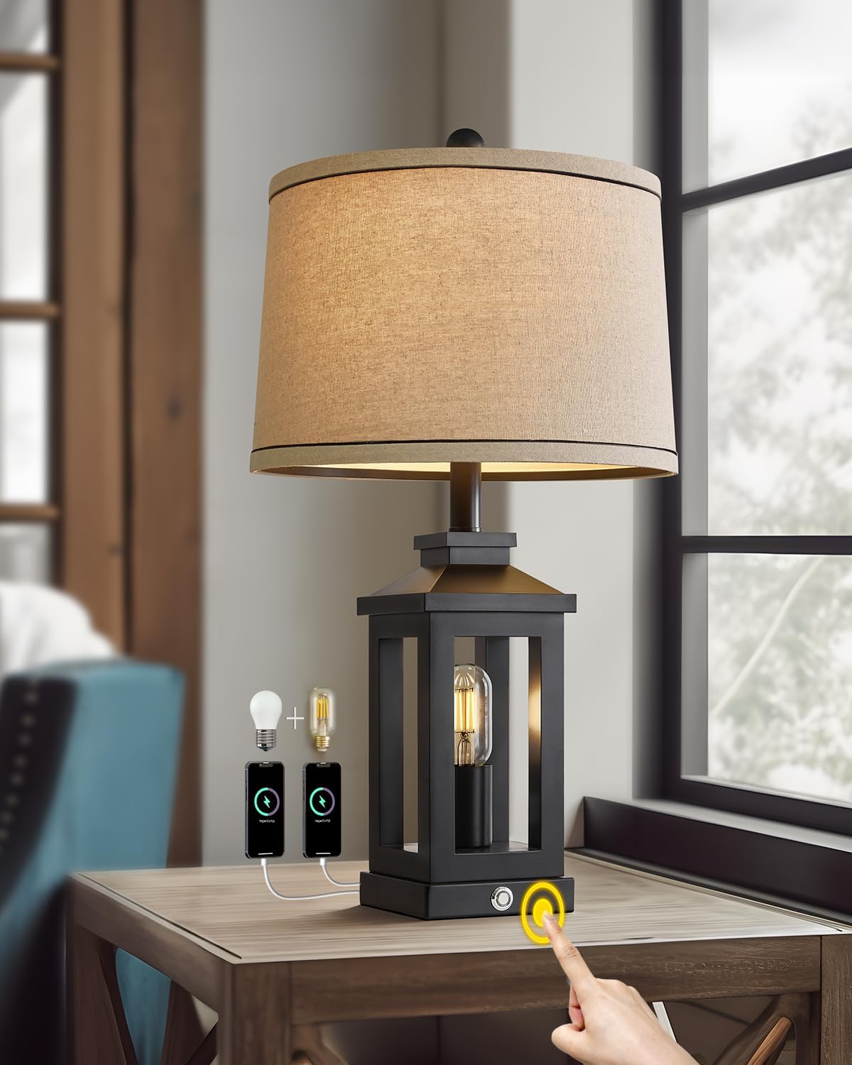 G-SAFAVA retro farmhouse lamp front view showing warm ambient glow