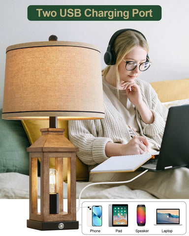 G-SAFAVA wood base lampshade creates a warm, natural look.