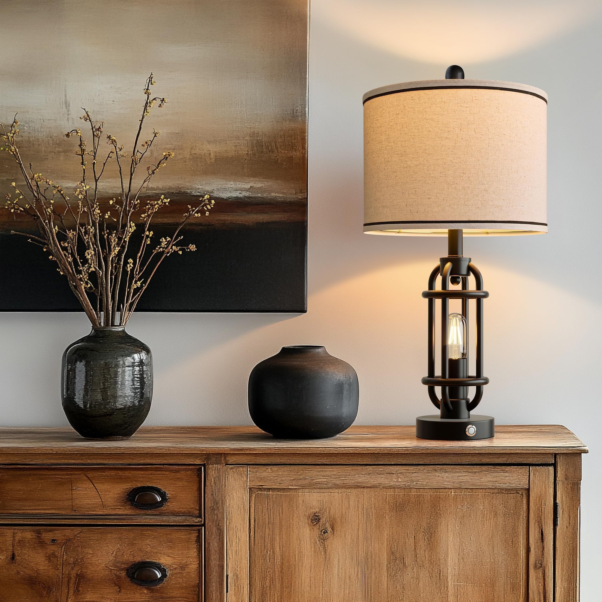 G-SAFAVA linen-shade lamp adds warm, glare-free ambiance to any room.