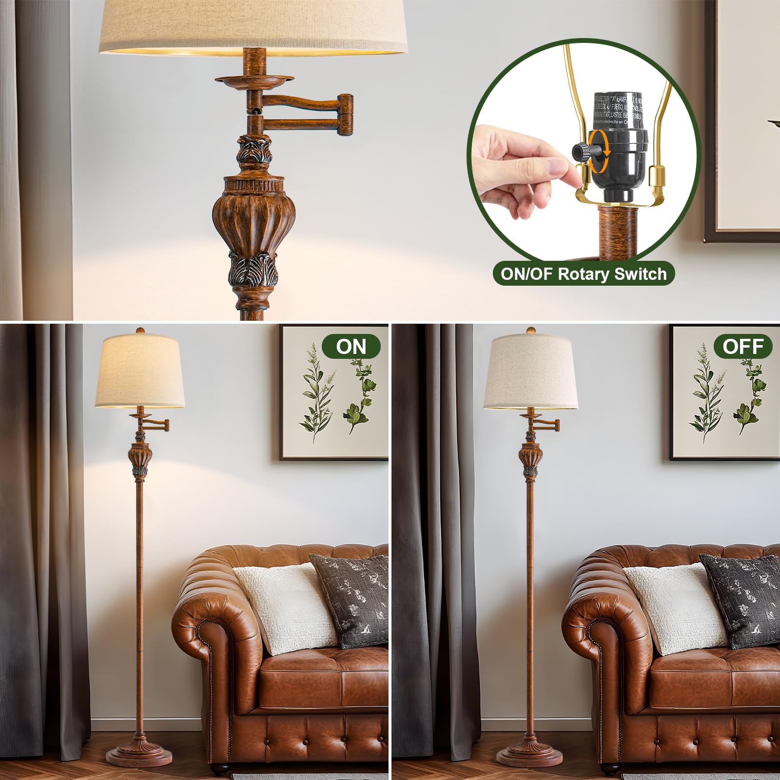 G-SAFAVA vintage floor lamp easy assembly with simple pole design.