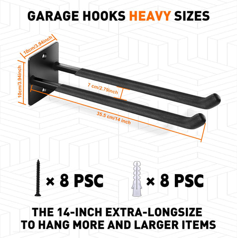 GSYJMRH four-pack garage hooks provide durable organization for ladders and gear