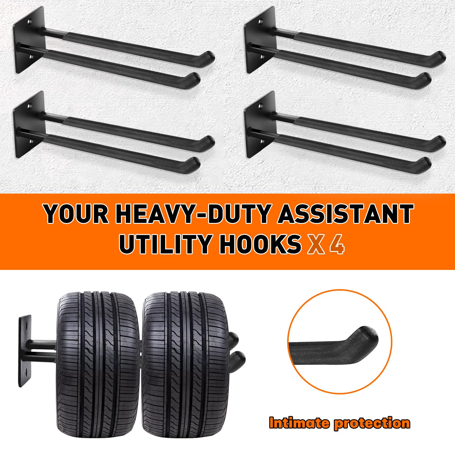 GSYJMRH rubber-coated garage hook protects surfaces and prevents slips