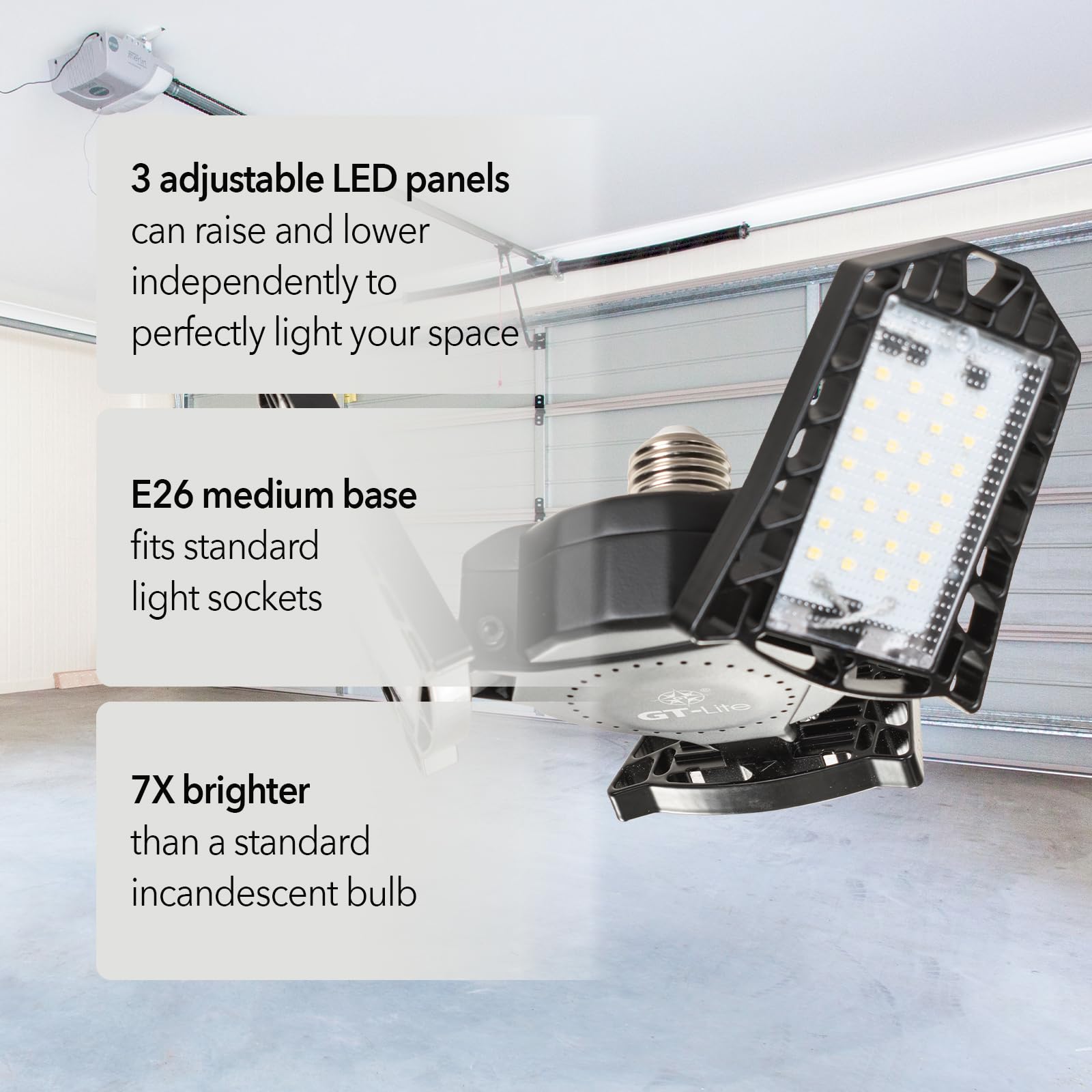 GT-Lite LED with omni-panel design expands light into every corner of a dim workshop.