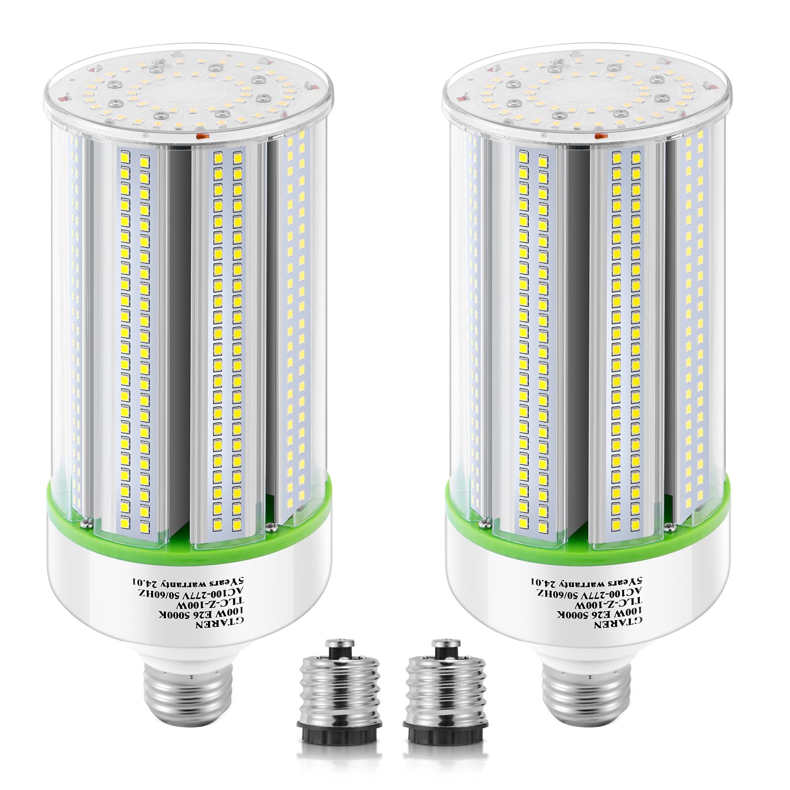 GTAREN 2-pack 100W LED corn bulbs for bright, wide-area lighting.