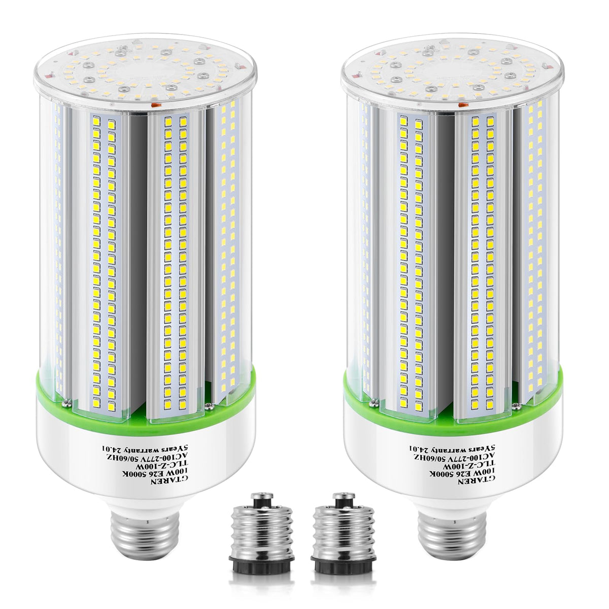 GTAREN 2-pack 100W LED corn bulbs for bright, wide-area lighting.