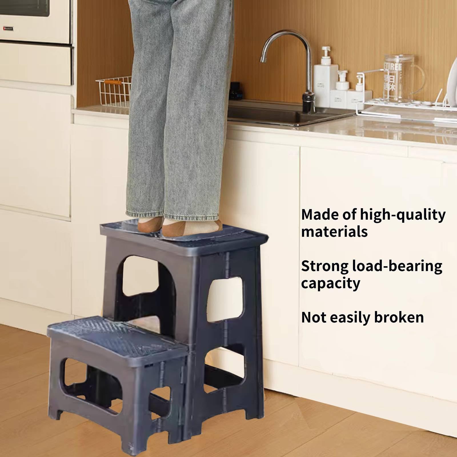 Gttyowyin 2-Step Folding Stool open dual-step for reaching high shelves