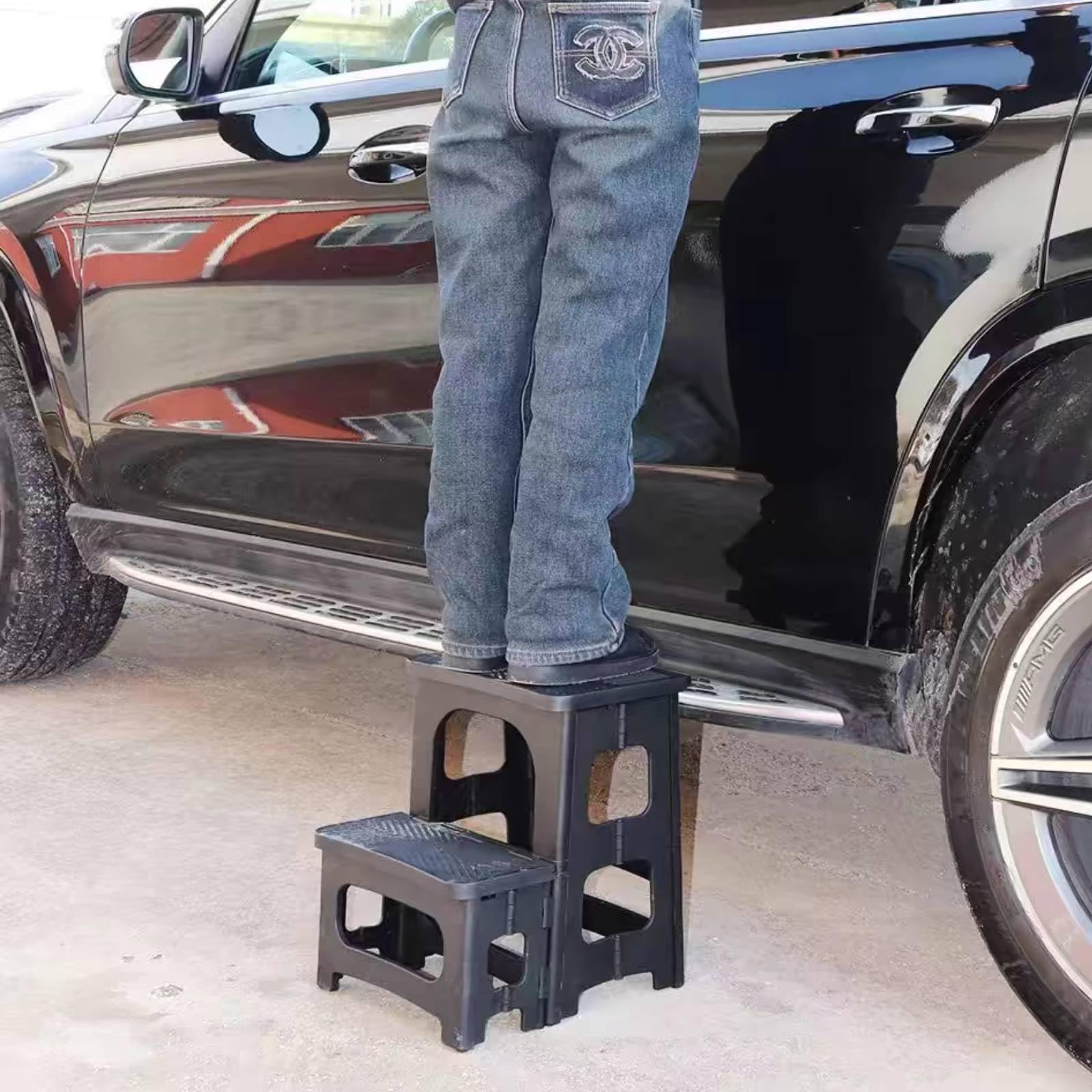 Gttyowyin 2-Step Folding Stool stored in an RV closet