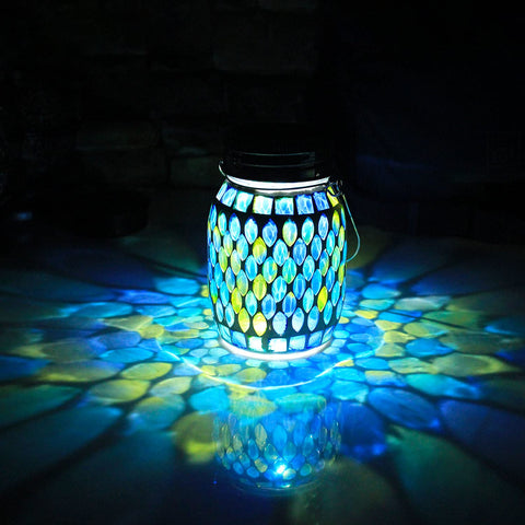 GUANFU mosaic lights blue glass lantern outdoor adds subtle ambient glow to garden