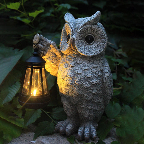 GUANFU owl garden statue with solar lantern for eco-friendly outdoor lighting.