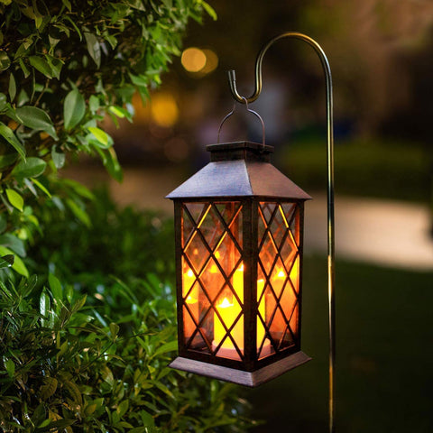 GUANFU solar outdoor lantern three dancing flames for ambient garden lighting.