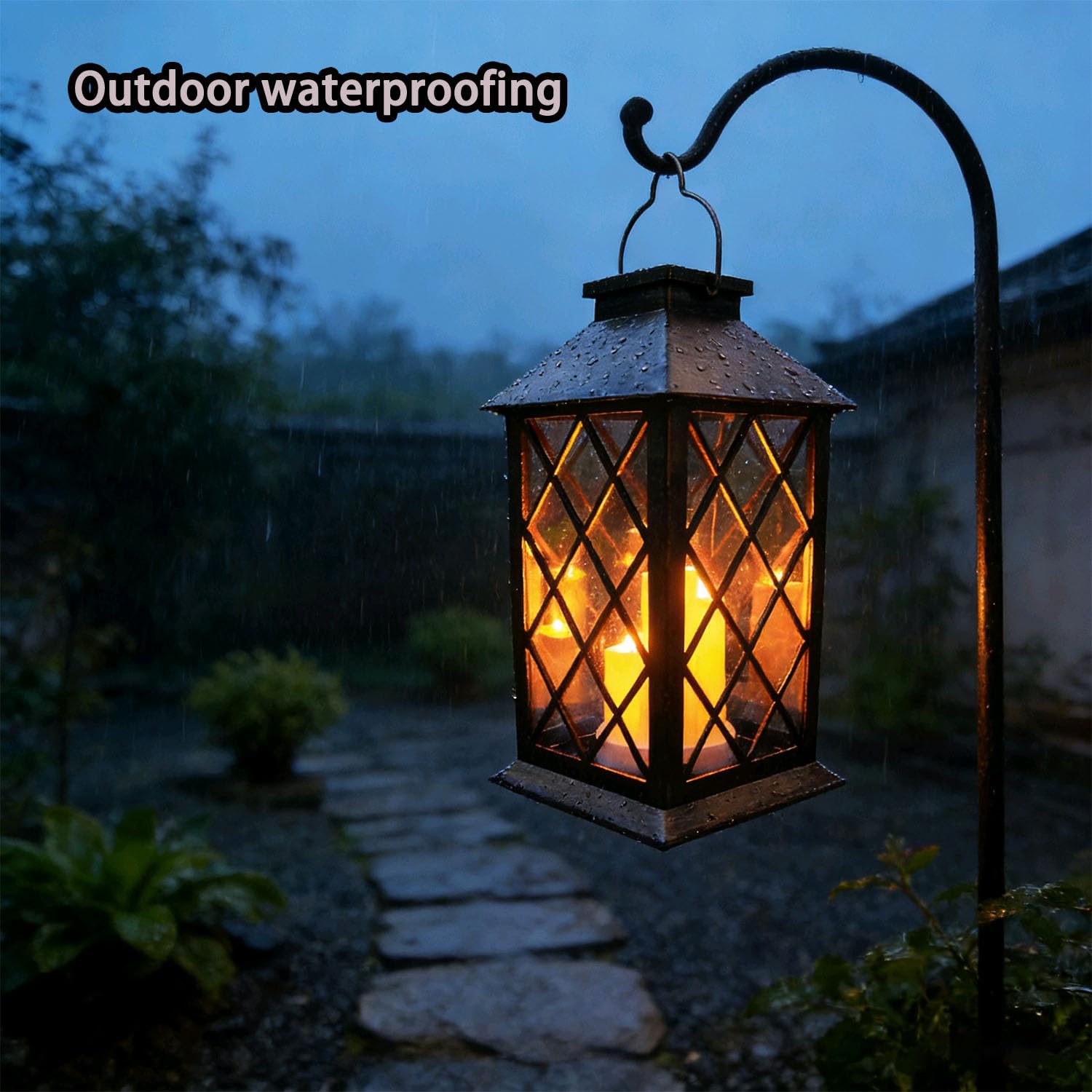 GUANFU solar-powered garden lantern with dusk-to-dawn illumination.