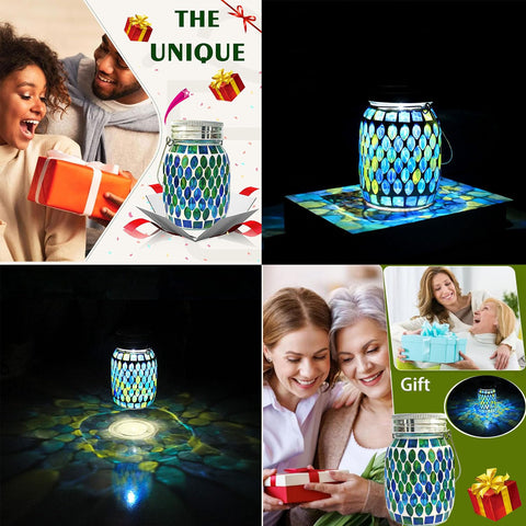 GUANFU solar powered mosaic lantern backyard lighting charges in sun for long lasting glow