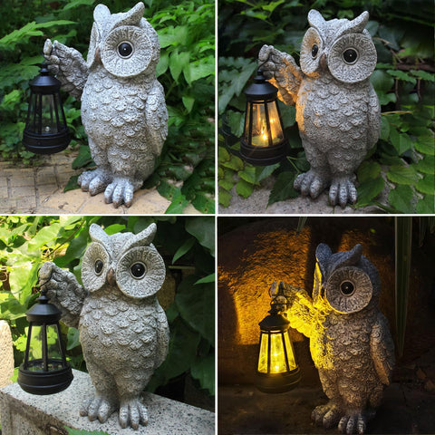 Guanfu owl lantern statue for porch decor and year-round garden charm.