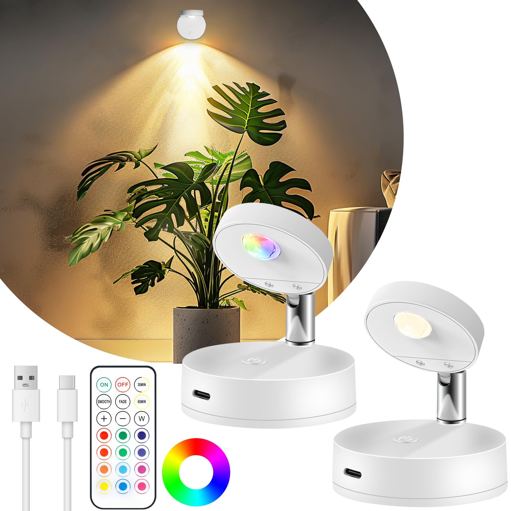 Guankai 2pack rechargeable LED spotlight indoors for versatile accent lighting