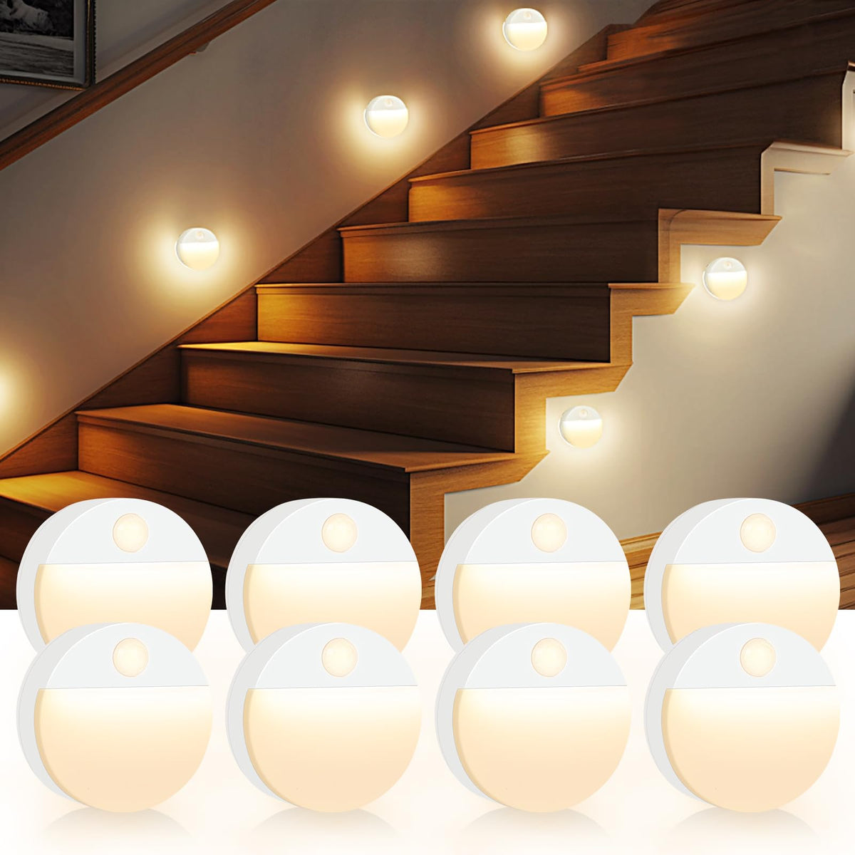 Guankai 8-pack motion sensor stair light pack for night safety