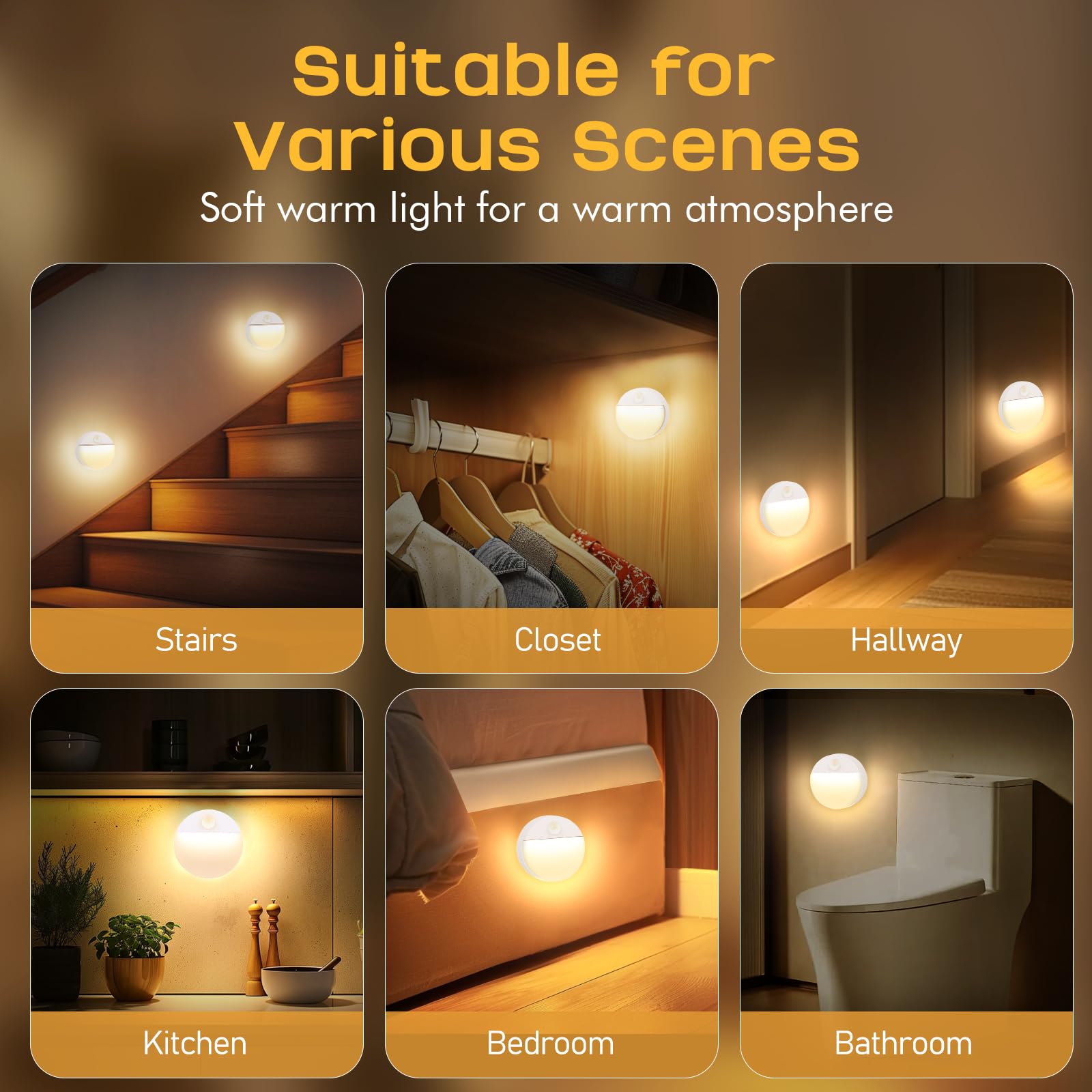 Guankai ideal uses in cabinets hallways bathrooms for hands-free night visibility