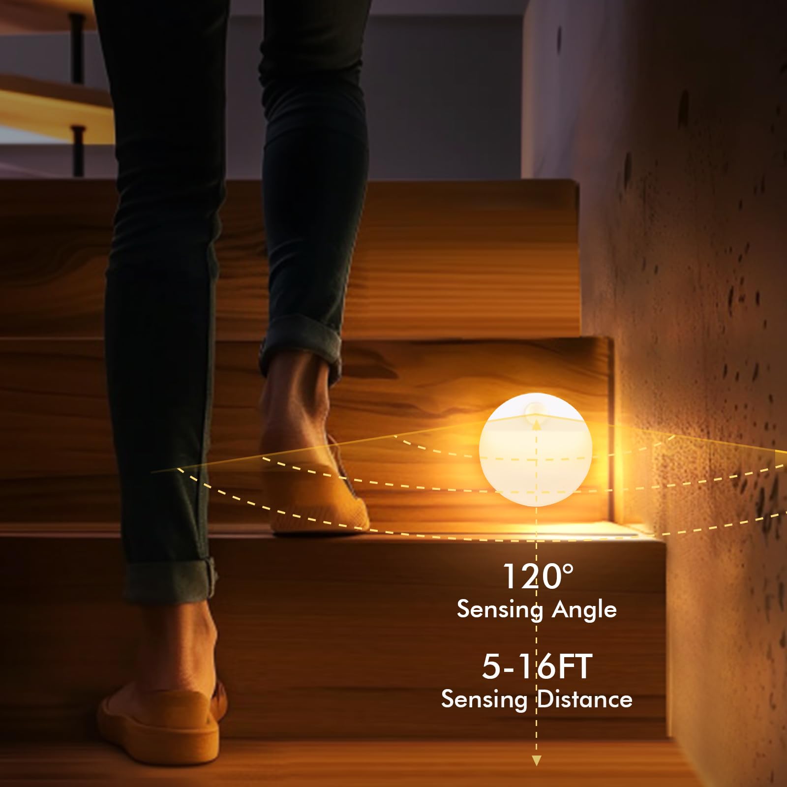Guankai indoor LED stick-on puck light closeup showing soft illumination