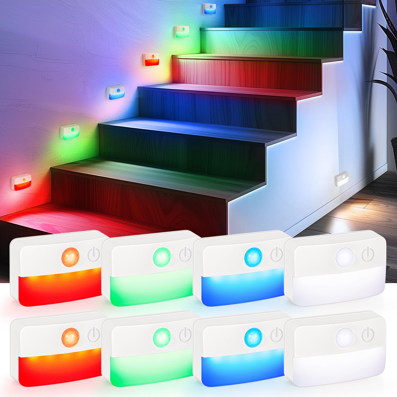 Guankai motion sensor stair light RGB color options illuminate hallways