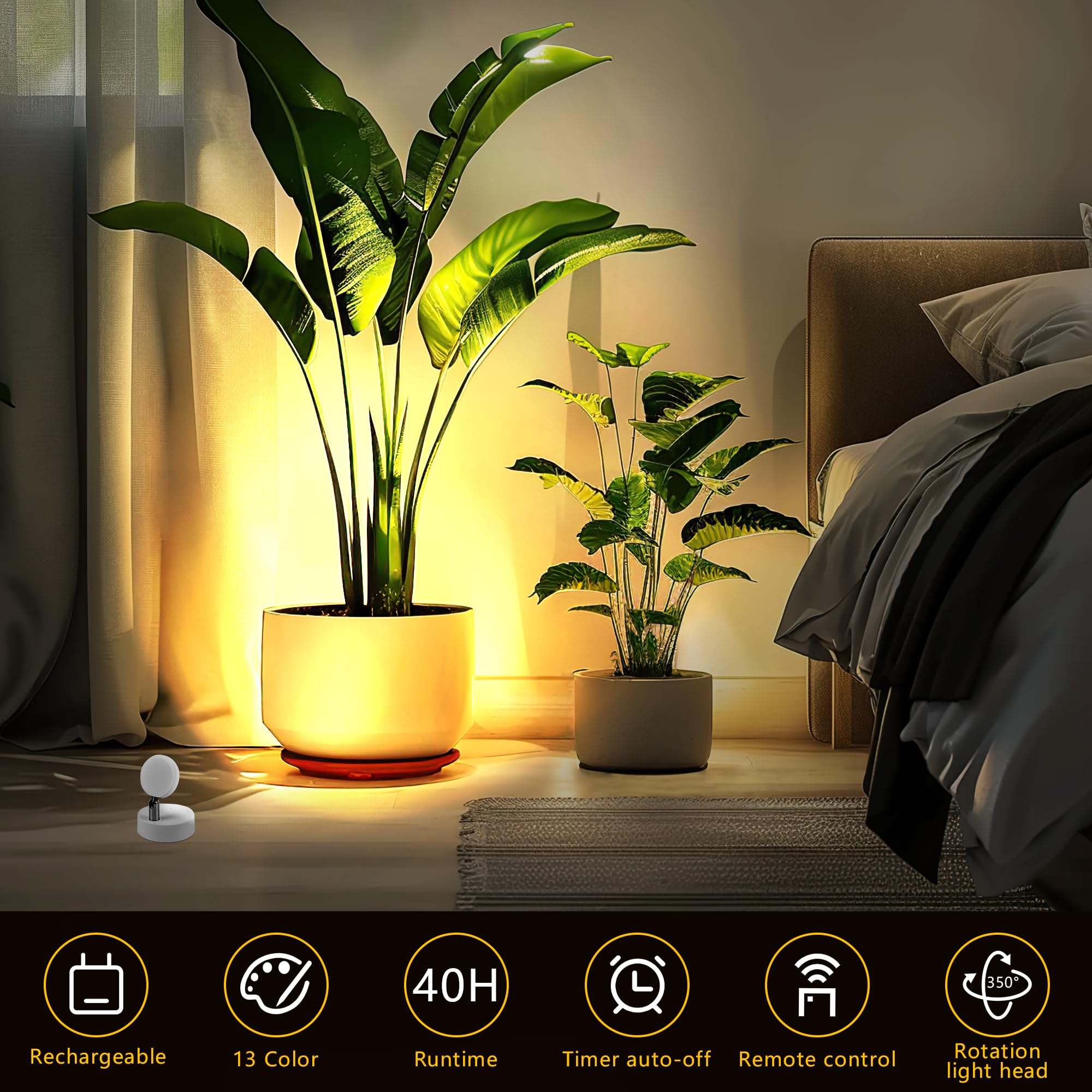 Guankai wireless RGB spotlight with remote ideal for artwork and plants