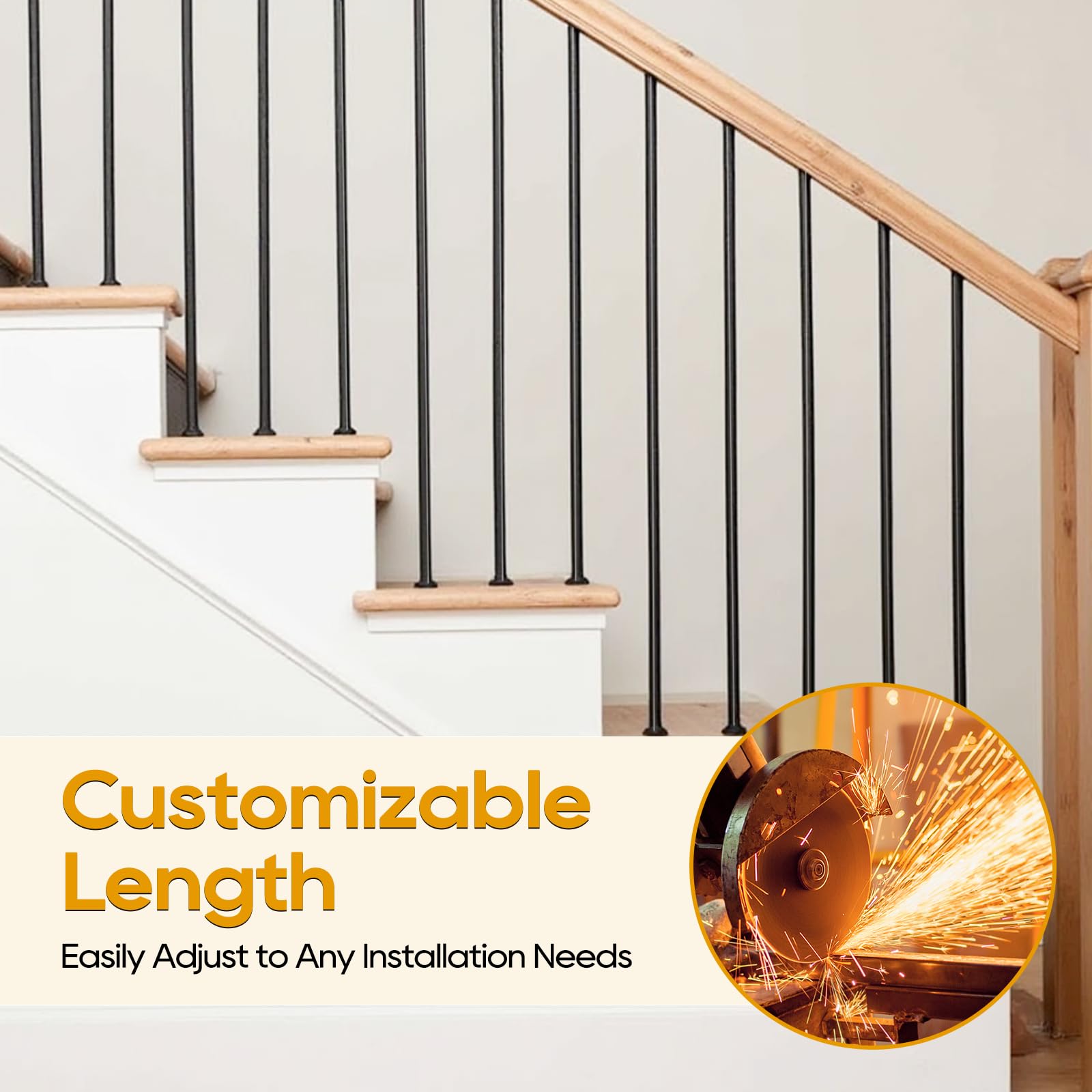 Guanlotion black square tube baluster design blends with wood stairs